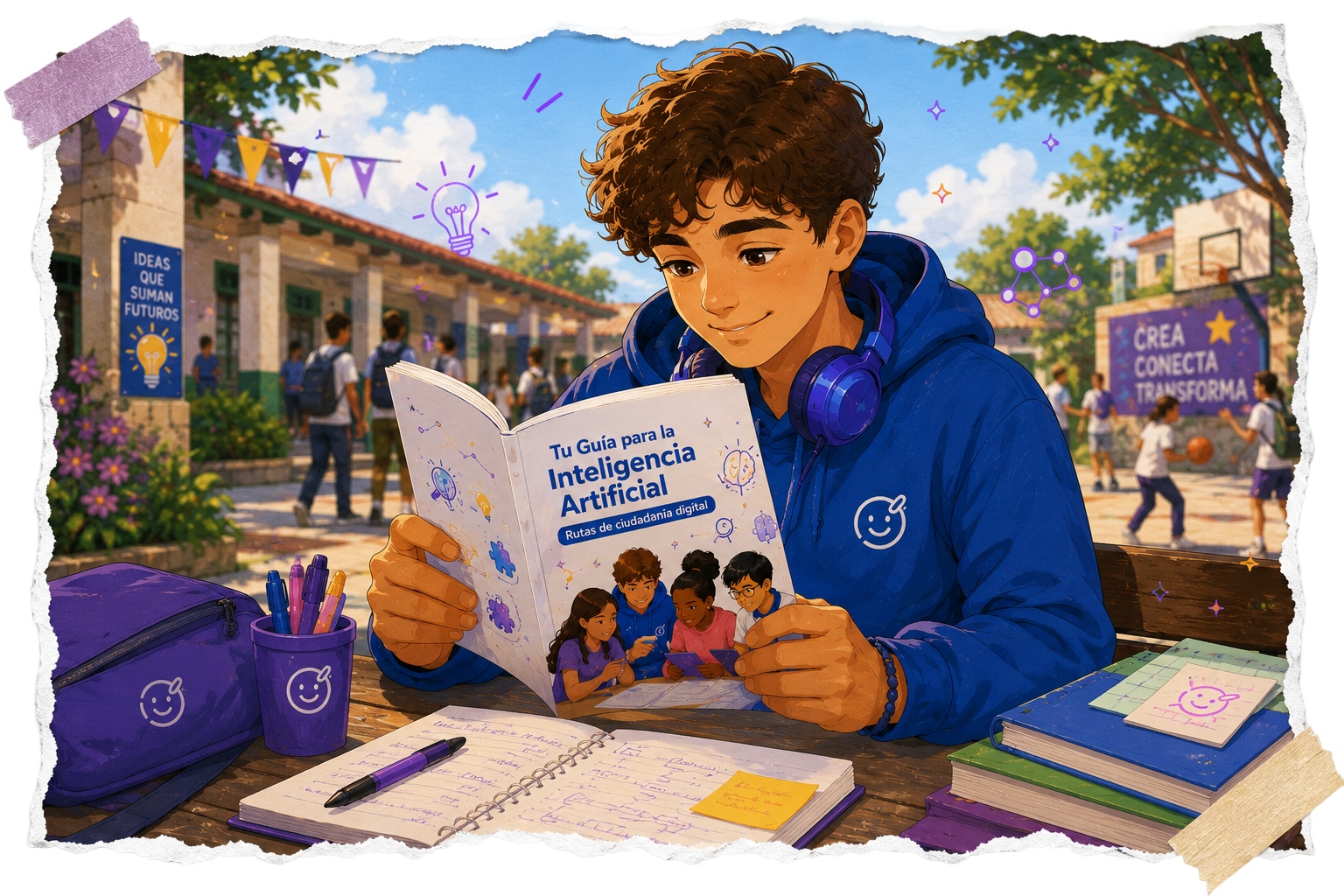 Estudiante usando una guía para aprender con apoyo de Inteligencia Artificial.