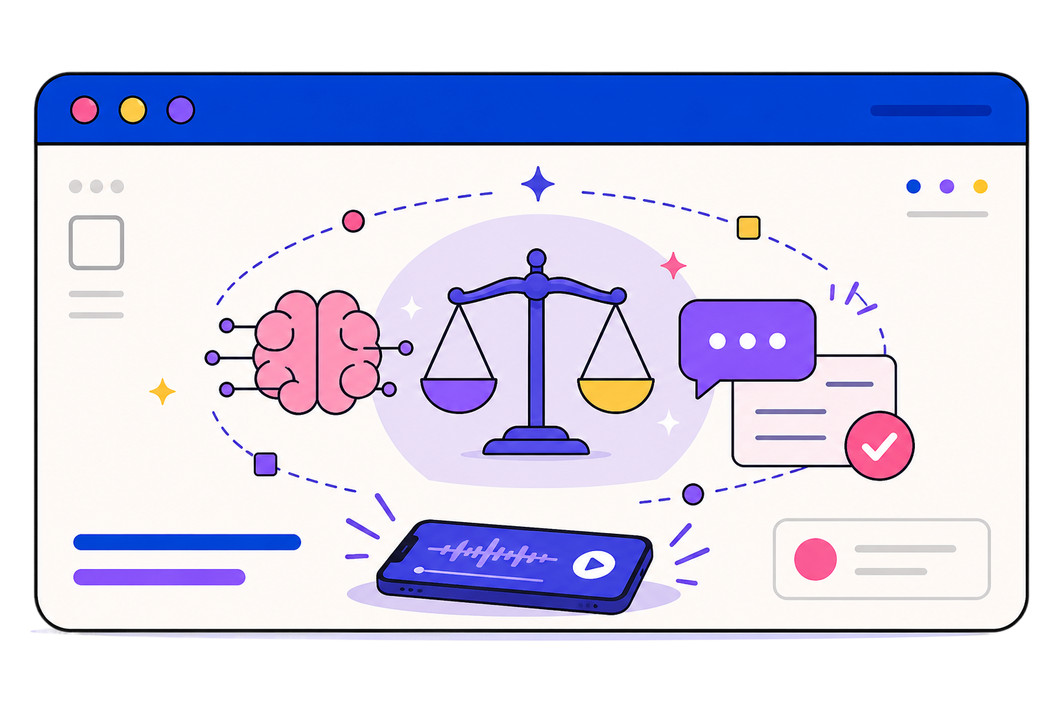 Ilustración sobre pensamiento crítico y riesgos éticos de la Inteligencia Artificial.