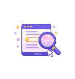 Icono de búsqueda que representa apoyo en la búsqueda de información.