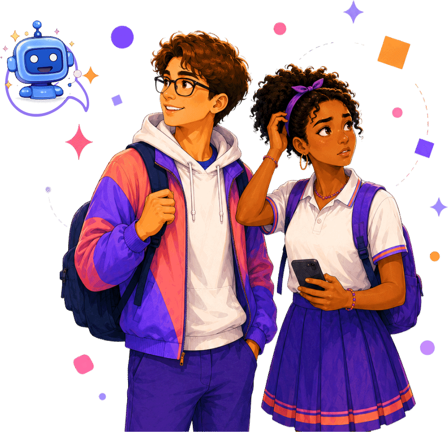 Estudiante rodeada de ejemplos de sistemas que usan Inteligencia Artificial.