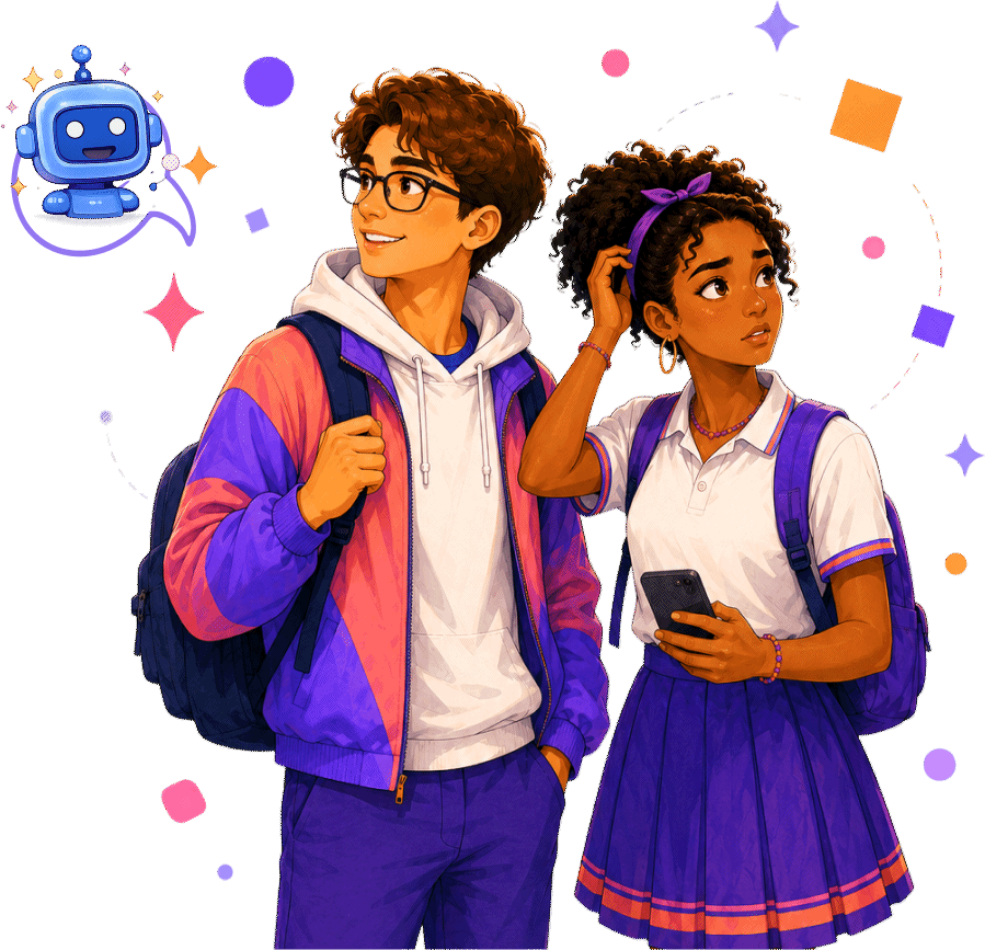 Estudiante rodeada de ejemplos de sistemas que usan Inteligencia Artificial.